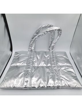 Bath & Body Works Silver Puffy Tote NEW #2537